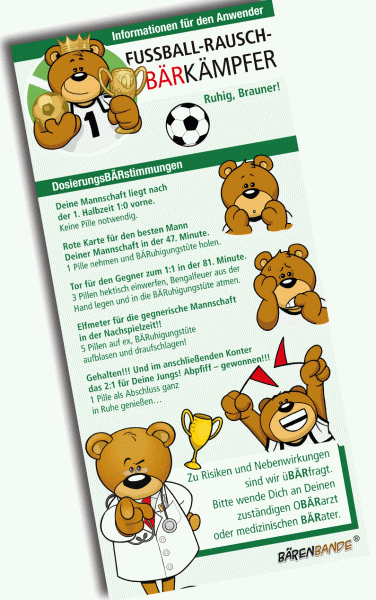 Fußballspiel-Bärgleiter Traubenzucke Beipackzettelr